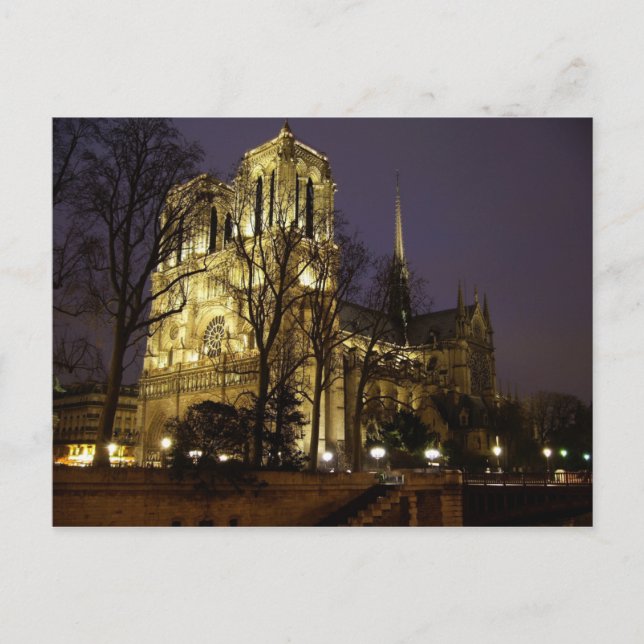 Tornen Notre Dame på natten, Paris Vykort (Framsida)