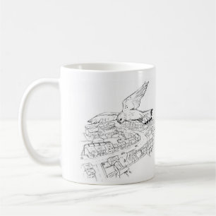 Tornfalk över stadsmuggen kaffemugg