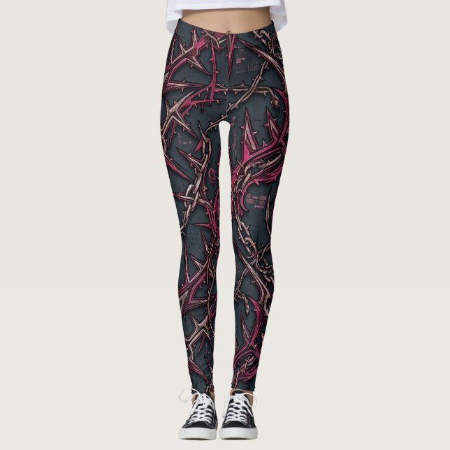 Törnig Buskgrunge: Mörkt Rosa & Koppar Organisk Leggings (Framsida)
