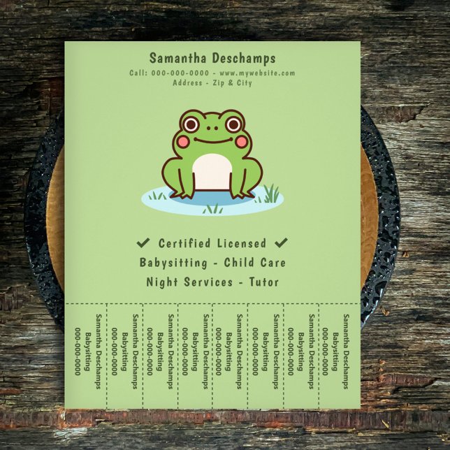 Törning av remsor flygblad (Cute Frog Tear Off Strips Flyer)