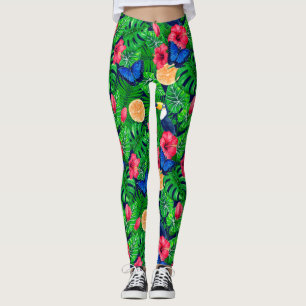 Törning och tropisk trädgårdsvattenfärg leggings