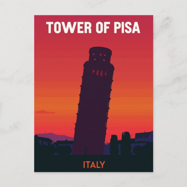 Tornio i Pisa Italien Retro solnedgång Vykort (Framsida)
