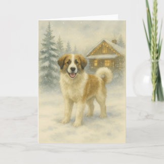 Tornjak Holiday Glow – Vinterkort i akvarell Helgkort