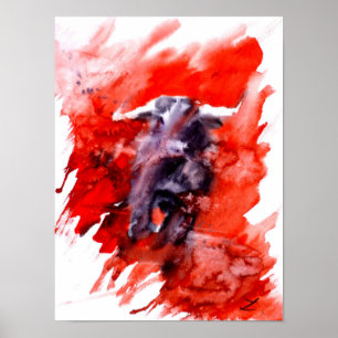 Toro Spain Fighting Bull Watercolor Poster