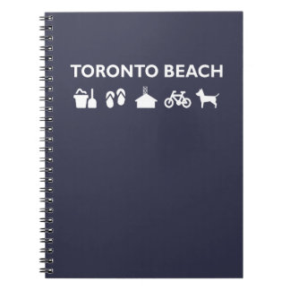 Toronto Beach Icons Monotone Mörk Anteckningsbok Med Spiral