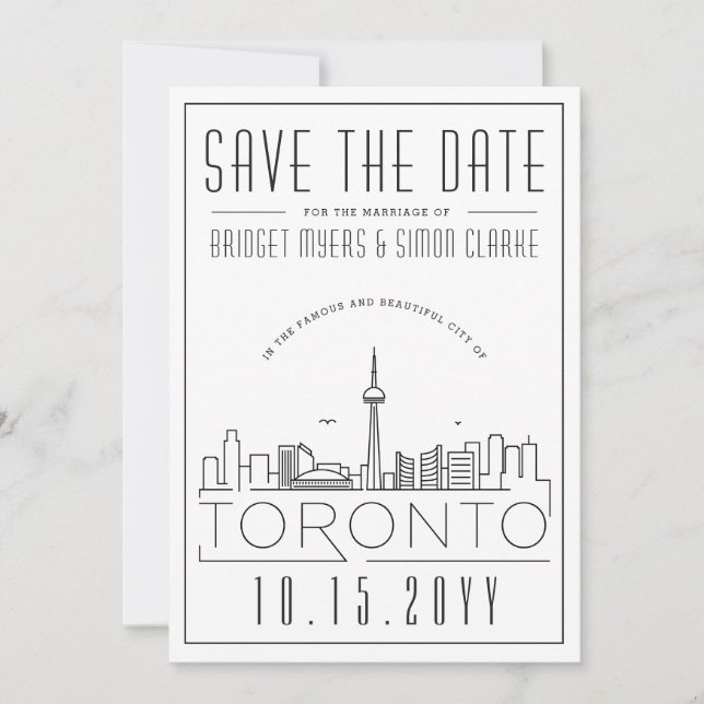 Toronto Bröllop Stilisad Stadssiluett Spara Datume Inbjudningar (Framsida)