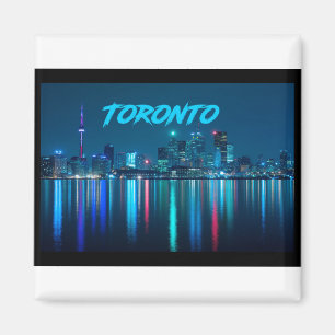 Toronto Canada Nightime Skyline över Vatten Färg Magnet