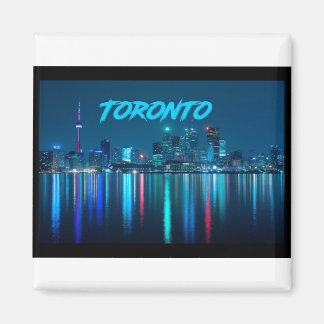 Toronto Canada Nightime Skyline över Vatten Färgad Magnet