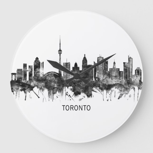Toronto Canada Skyline BW Stor Klocka (Framsida)