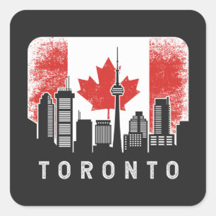 Toronto Canada Skyline Vintage Flagga Fyrkantigt Klistermärke