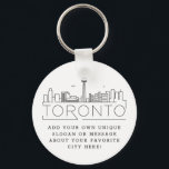 Toronto, Canada Stylized Skyline | Anpassningsbar  Nyckelring<br><div class="desc">En unik nyckelring som representerar den vackra staden Toronto i Kanada. Den här nyckelkedjan har en stiliserad illustration av stadens unika skylt med namn under. Under staden är namn en plats för din unika slogan eller påstående om din favoritstad.</div>