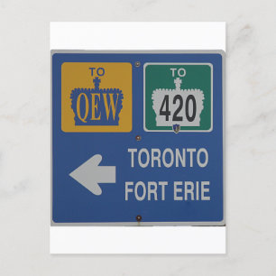 Toronto, Fort Erie Canada Road Sign Vykort