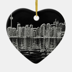 Toronto horisont i svartvitt julgransprydnad keramik