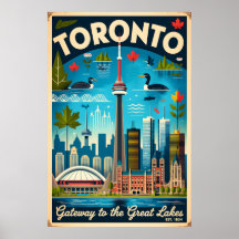 Toronto Kanada Retro Resemålning Poster Konst