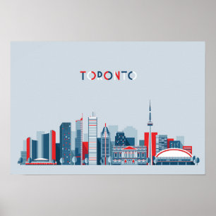 Toronto, Kanada Röd, vit och blå Skyline Poster