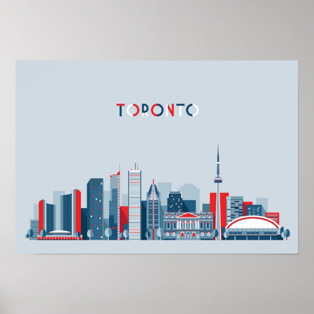 Toronto, Kanada | Röd, vit och blå Skyline Poster (Framsidan)