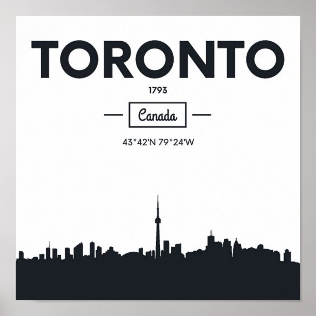 Toronto, Kanada | Svartvit stadskoordinater Poster (Framsidan)