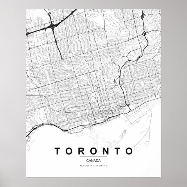 Toronto-minimalistkart (svart & vitt) poster (Framsidan)