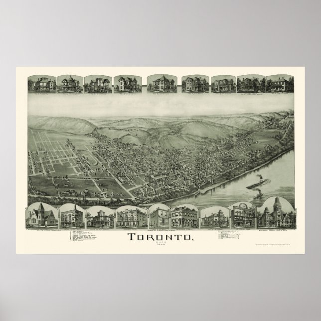 Toronto, OH Panoramic Karta - 1889 Poster (Framsidan)