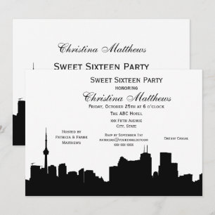 Toronto Siluett DIY BG Färg Sweet 16 Inbjudningar