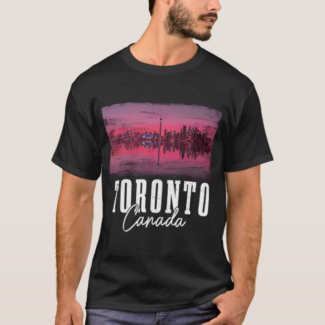 Toronto Skyline Ontario Canada Maple Löv Canadian T Shirt (Framsida)