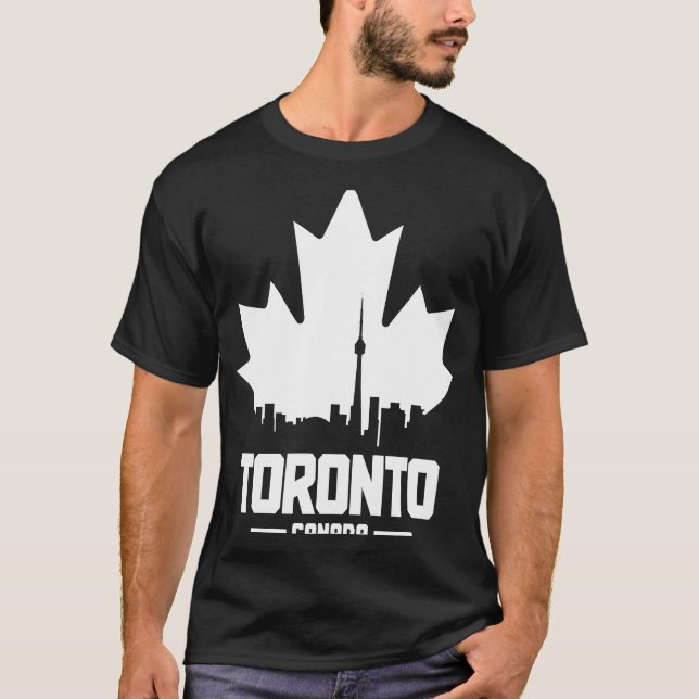 Toronto Skyline Ontario Canada Maple Löv Canadian T Shirt (Framsida)