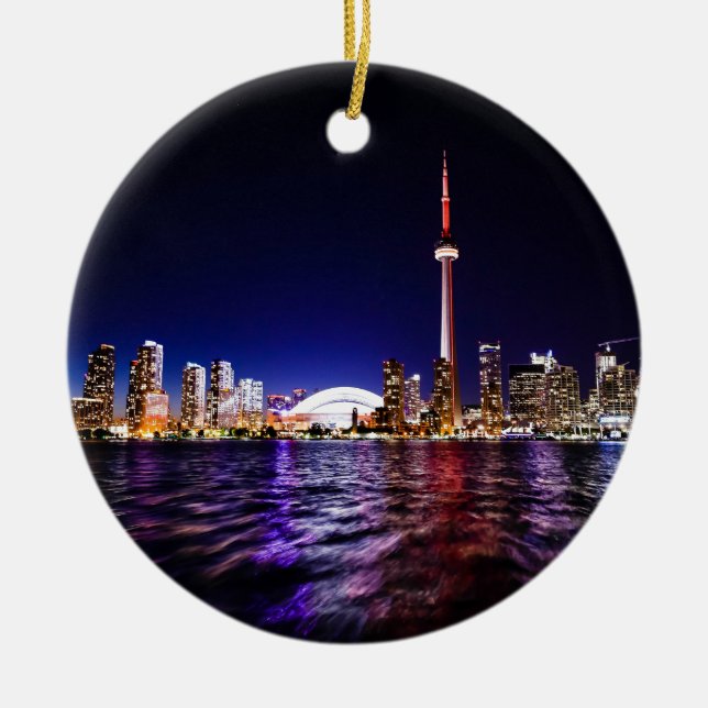 Toronto Skyline på natten Julgransprydnad Keramik (Framsidan)