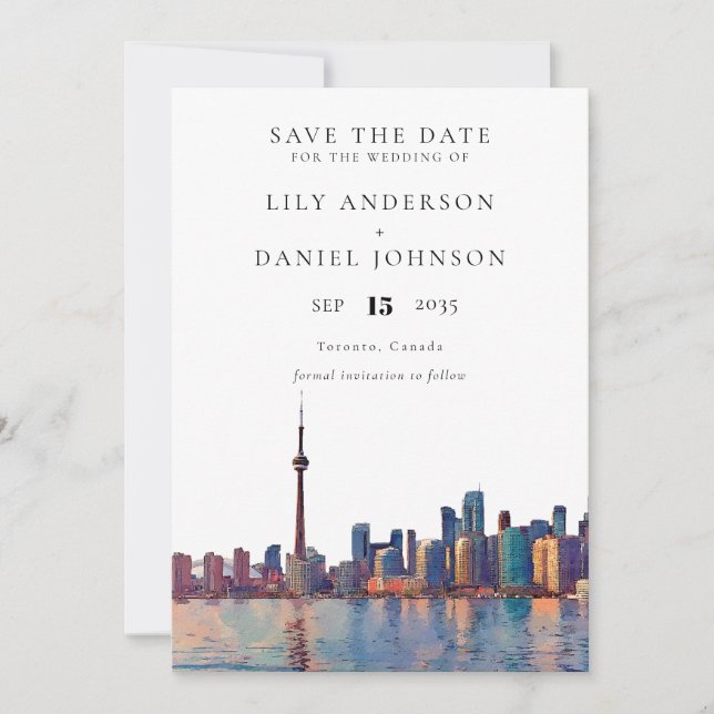 Toronto Skyline Watercolor Destination Wedding Spara Datumet (Framsida)
