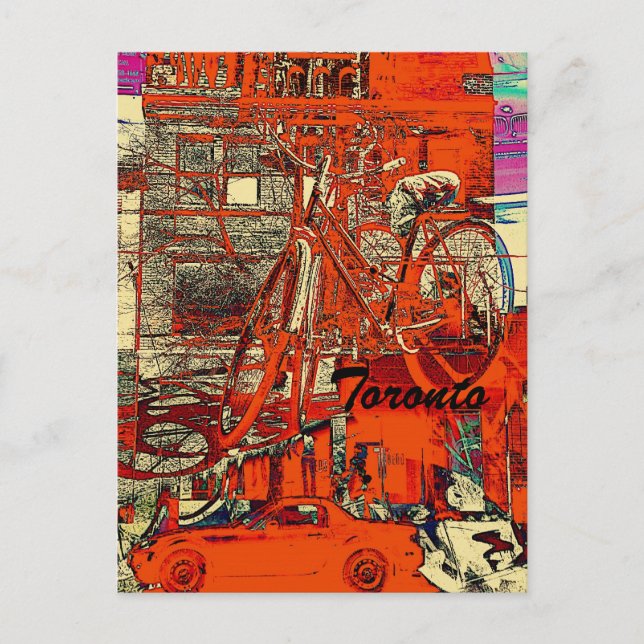 Toronto street collage with red bicle vykort (Framsida)