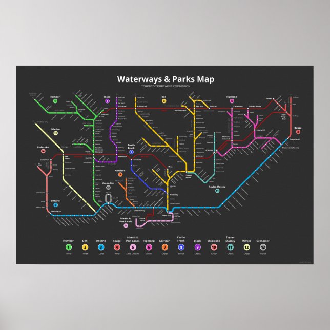 Toronto Waterways & Parker Karta (24" x 16") Poster (Framsidan)