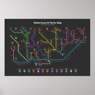 Toronto Waterways & Parker Karta (36" x 24") Poster