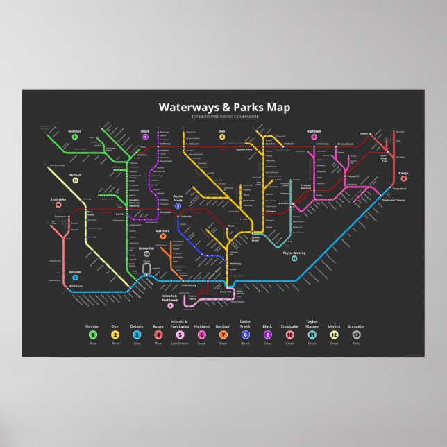Toronto Waterways & Parker Karta (36" x 24") Poster (Framsidan)