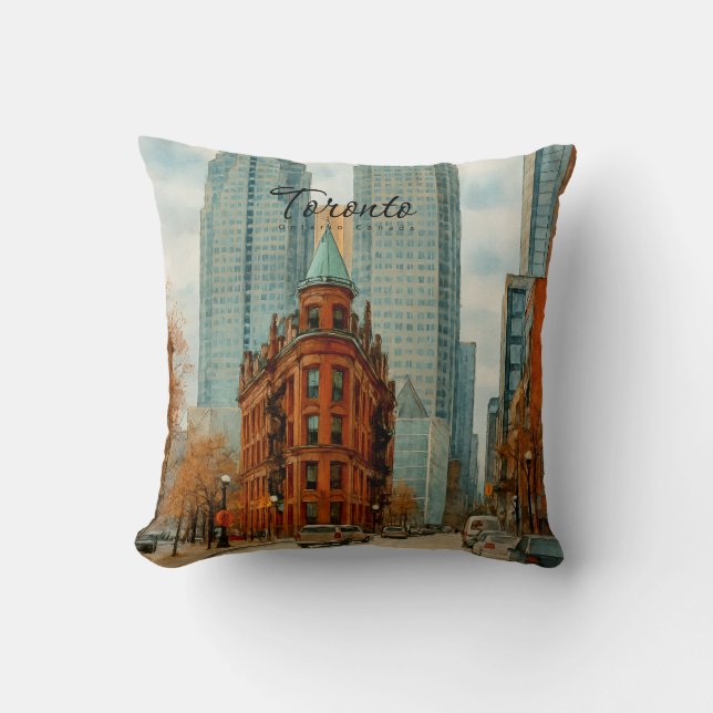 Torontos Skyline Kanada Vintage Vattenfärg Kudde (Framsida)