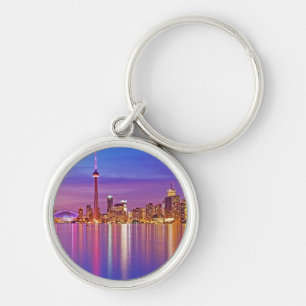 Torontos skyline vid skymning rund silverfärgad nyckelring
