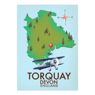 Torquay Devon Vintage kartposter konst. Fototryck