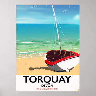 Torquay Devon vintage-reseaffisch på havssidan Poster