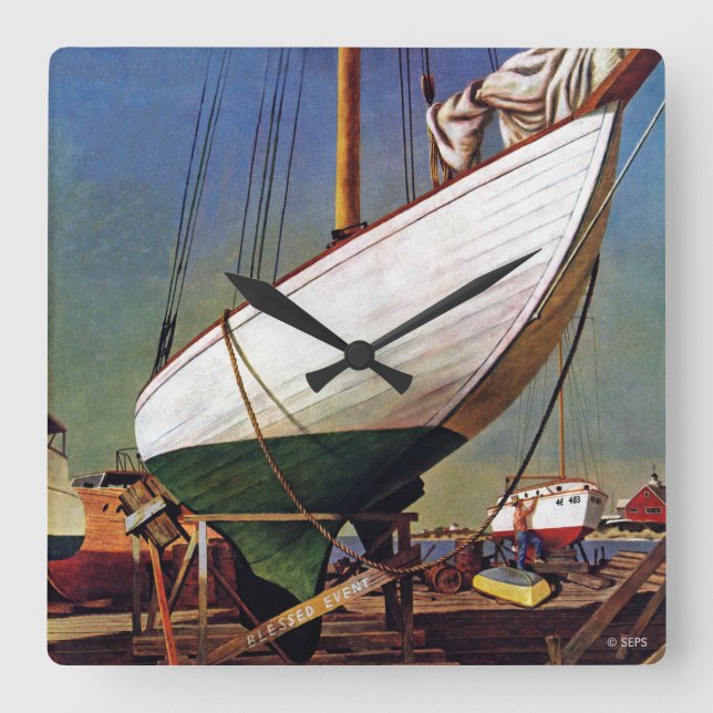 Torr Dock av John Atherton Fyrkantig Klocka (Framsida)