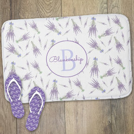 Torr Lavender Flower Bundles Mönster Monogram Badrumsmatta