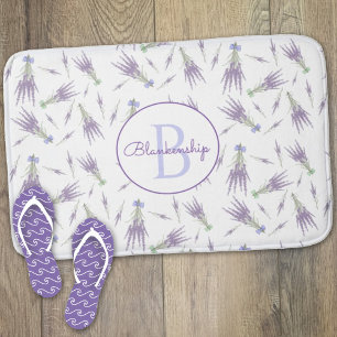 Torr Lavender Flower Bundles Mönster Monogram Badrumsmatta