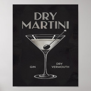 Torr Martini Cocktail Gin Vermouth Elegant Svart Poster