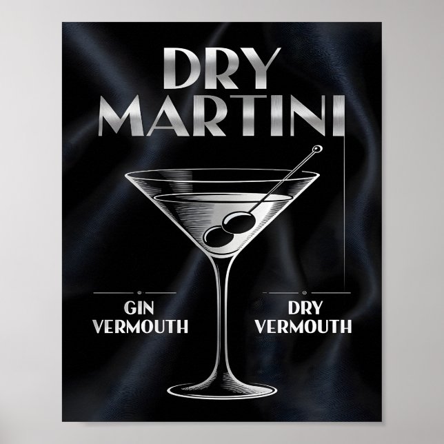 Torr Martini Cocktail Ingredienser Silver Svart Ba Poster (Framsidan)