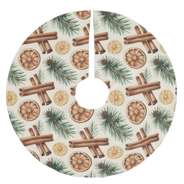 Torrade apelsiner kanelpinnar granar julgransmatta borstad polyester (Framsidan)