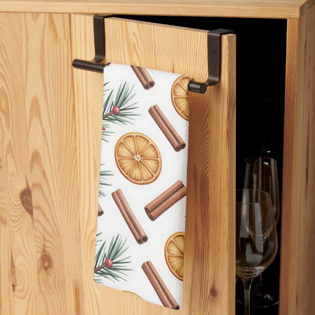 Torrade apelsiner kanelpinnar granar kökshandduk (Thirds Fold)