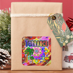 Torrance Tropical Friends Sticker Fyrkantigt Klistermärke