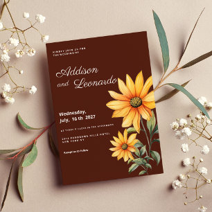 Torrbrun orange mintsolroblommor bröllop inbjudningar