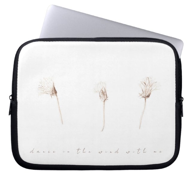 Torrdandelioner bläck teckning laptop sleeve (Framsidan)