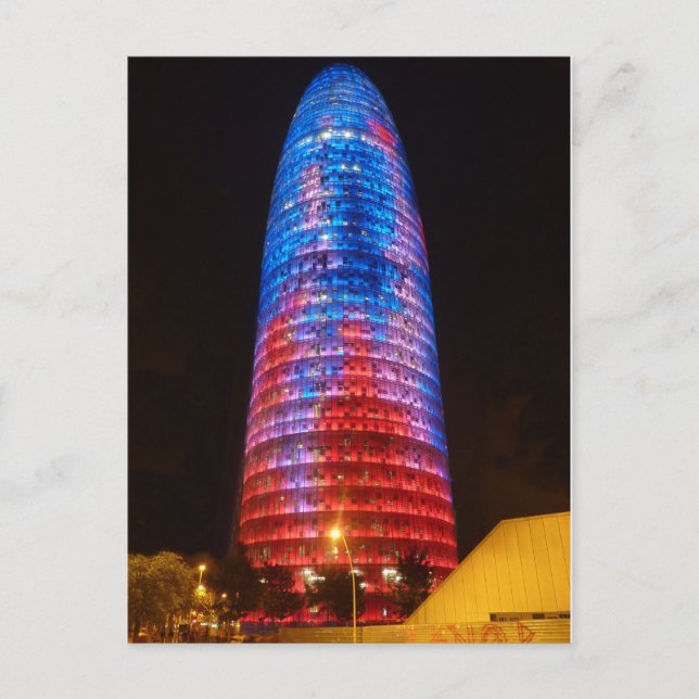 Torre Agbar nattetid, Barcelona Vykort (Framsida)