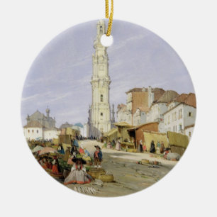 Torre DOS Clerigos, Oporto, Portugal, 1837 (olja Julgransprydnad Keramik