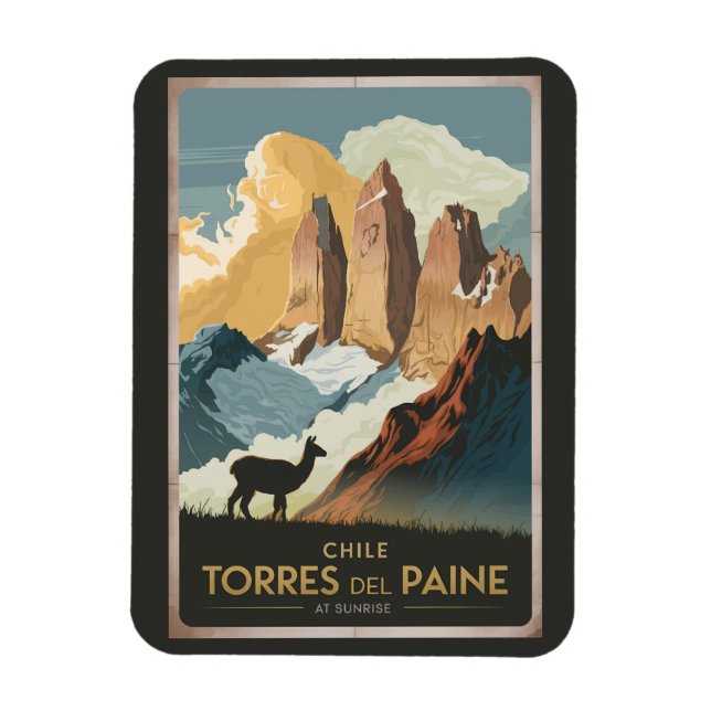 Torres del Paine Chile Illustration Resa Konst Magnet (Vertikal)