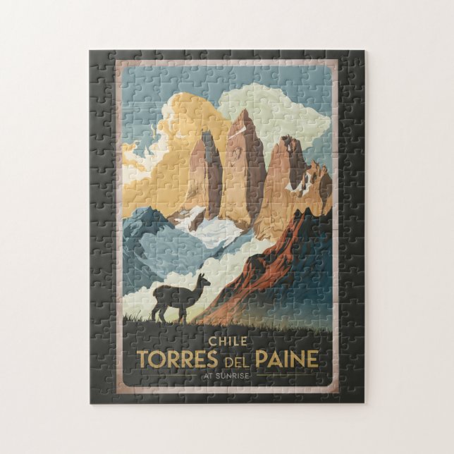 Torres del Paine Chile Illustration Resa Konst Pussel (Vertikal)